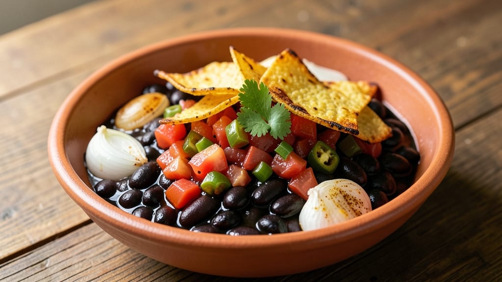 Bush's Black Bean Fiesta Recipe: Charred Tortilla Crunch Over Smoky Cumin Base
