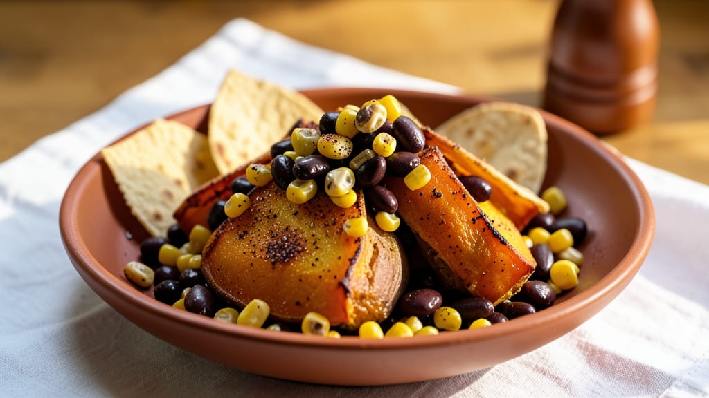 Black Bean, Squash, and Corn Recipe: Smoky Cumin Roast With Charred Tortilla Crunch