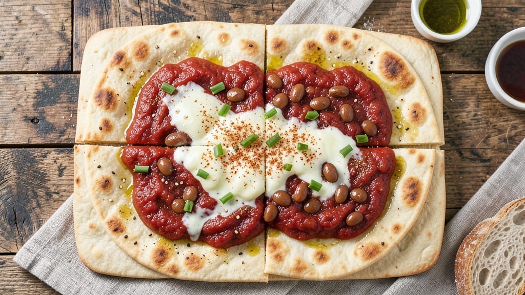 Baked Bean and Pizza Recipe: Crispy Tortilla Crowns Over Smoky Tomato Base