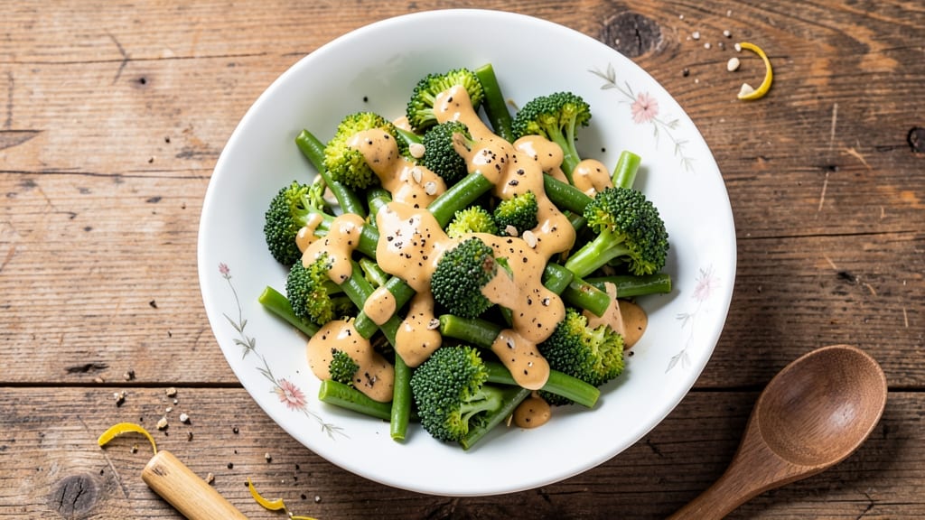 Broccoli and Green Bean Salad Recipe: Crunchy Almond-Tahini Dressing Magic
