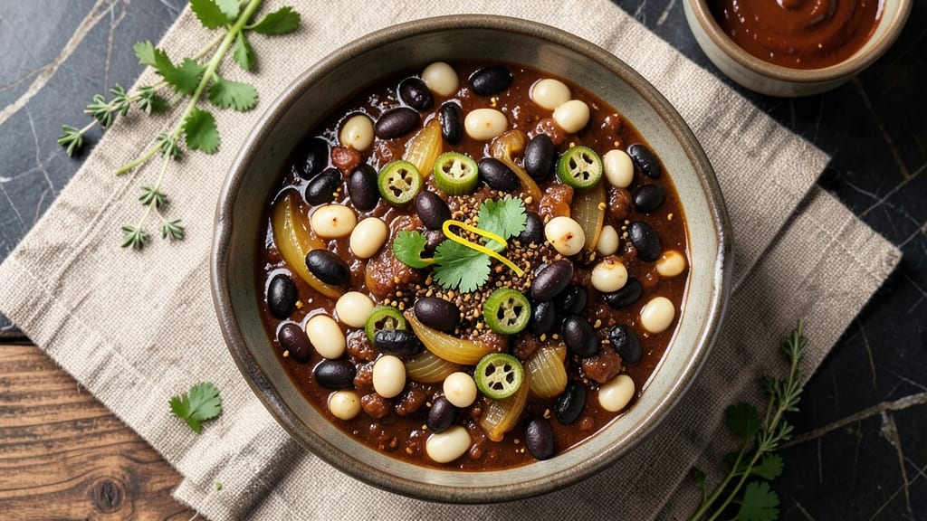 Black and White Bean Chili Recipe: Deep-Roasted Spices and Okra-Rich Thickness