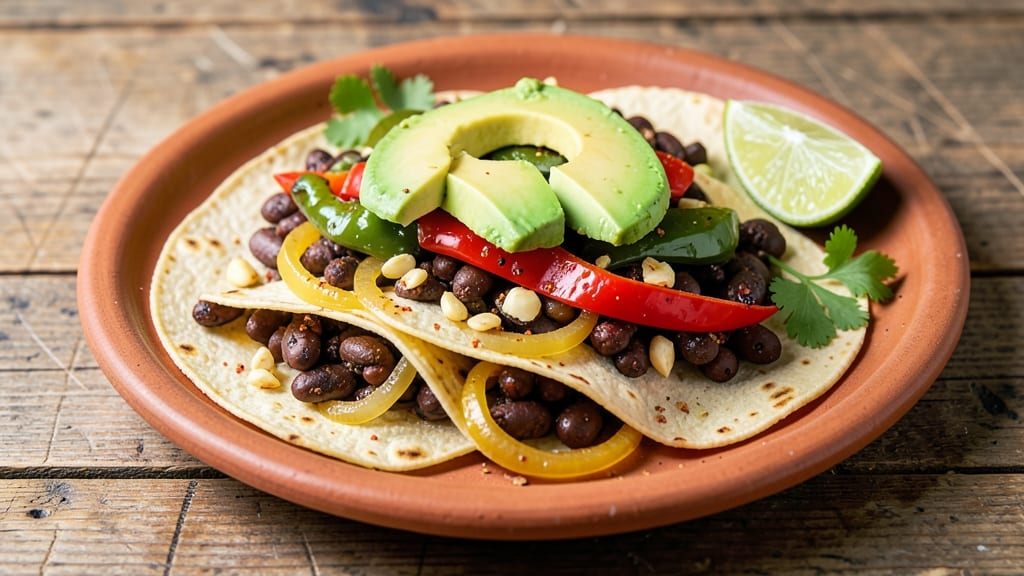 Black Bean Tacos Recipe Vegetarian: Crispy Tortilla Crowns With Smoky Avocado Cream