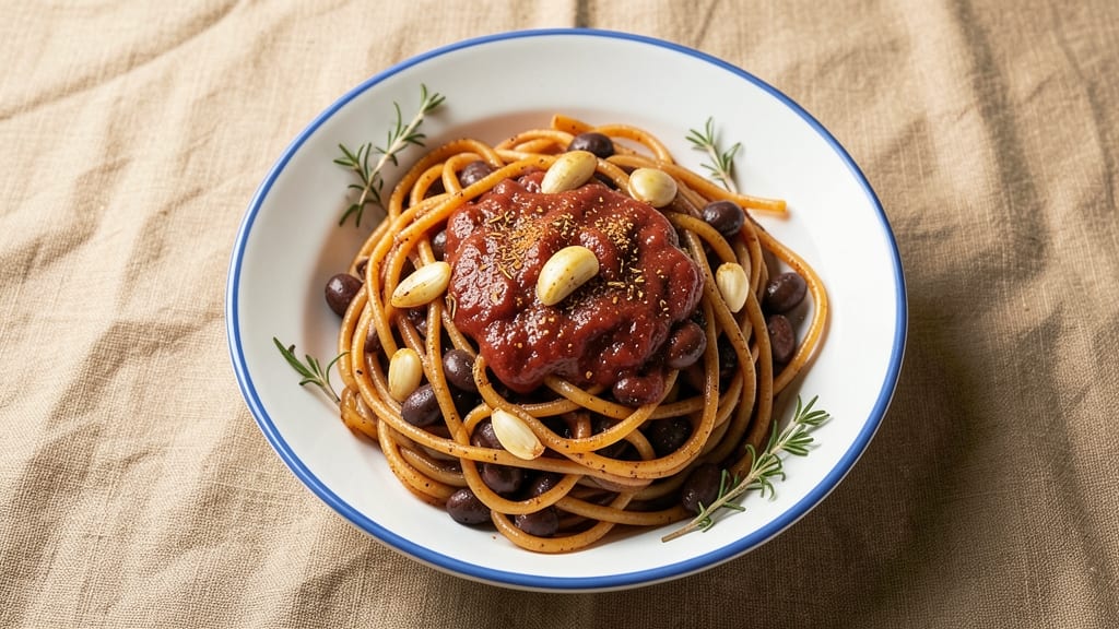 Black Bean Spaghetti Noodles Recipe: Silky Noodles Hugging Spiced Beans