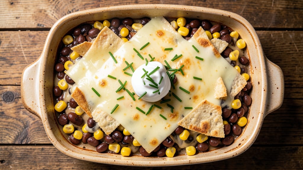 Bean and Corn Casserole Recipe: Crispy Tortilla Crowns Over Cheesy Creaminess