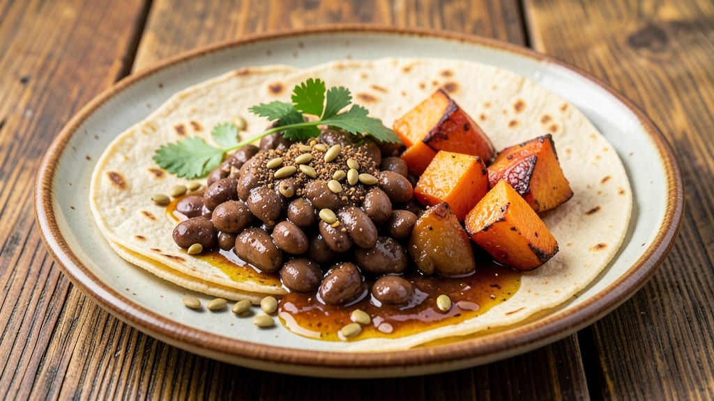 Bean Tacos Recipe Vegetarian: Crispy Tortilla Crunch Over Smoky Cumin Black Beans