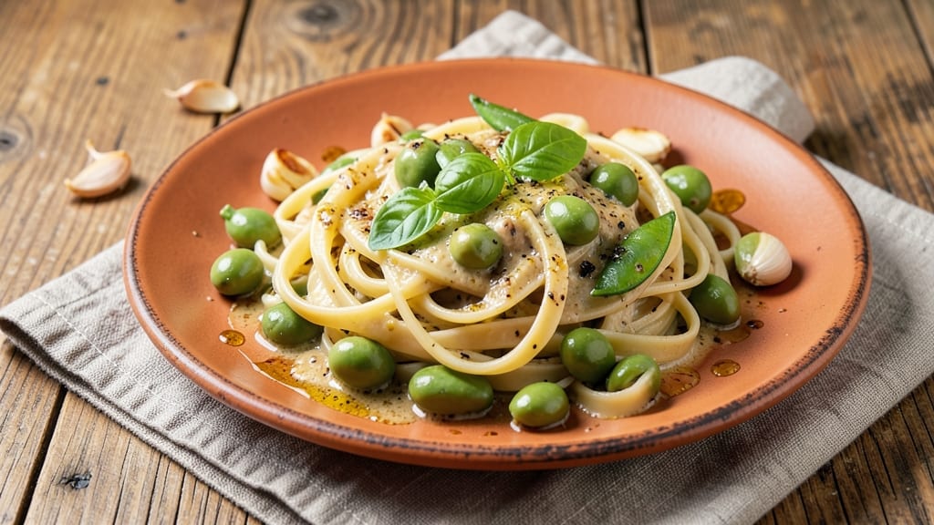 Broad Bean Pasta Recipe: Earthy Green Pesto With Crispy Edges