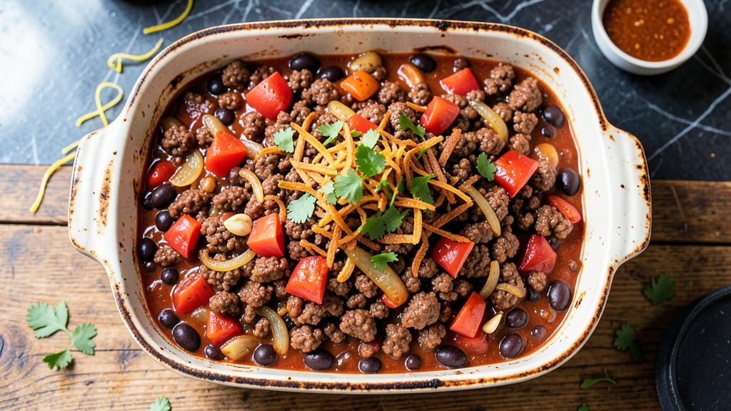 Beef and Black Bean Casserole Recipe: Crispy Tortilla Topped Heartiness
