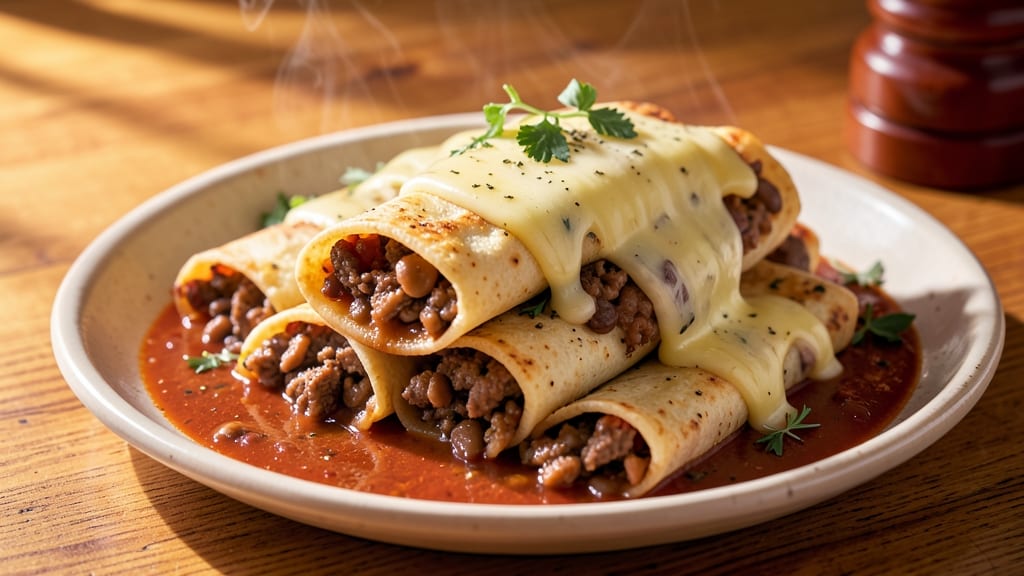 Beef Bean and Cheese Enchiladas Recipe: Smoky Tortilla-Crusted Comfort in One Pan