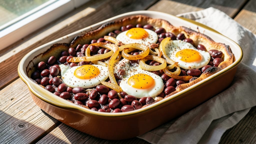 Black Bean and Egg Bake Recipe: Crispy Tortilla Crowns Over Creamy Cumin Cheese