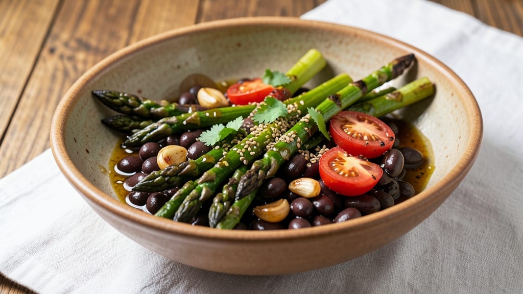 Asparagus Black Bean Recipe: Charred Tortilla Crunch Over Smoky Cumin Base