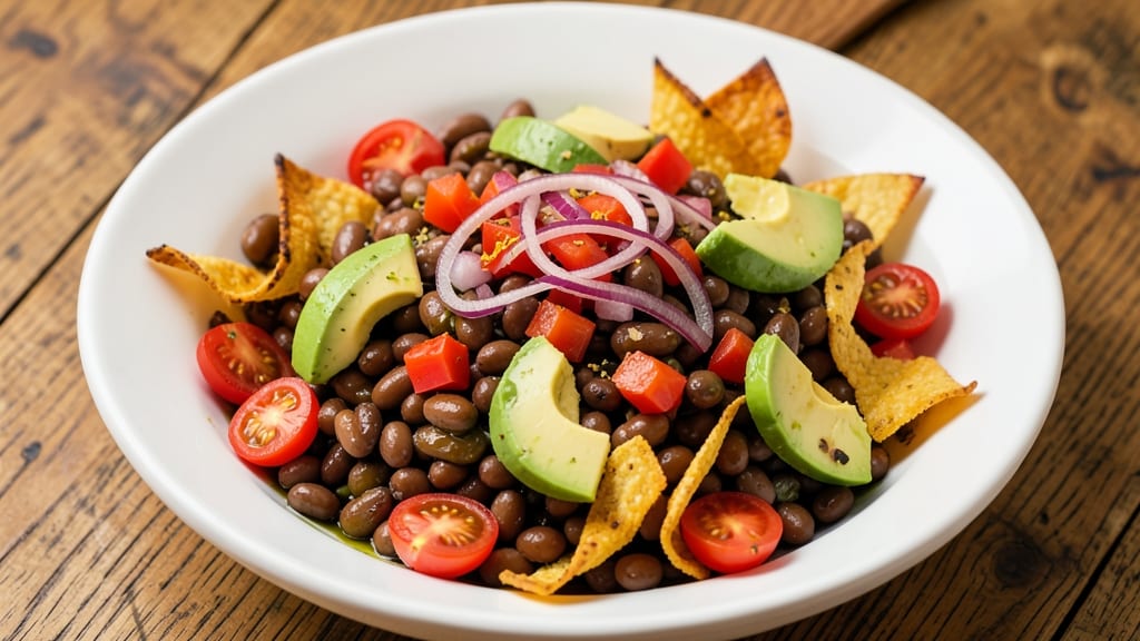 Black Bean Salsa Salad Recipe: Crunchy Tortilla Crowns with Zesty Lime Kick