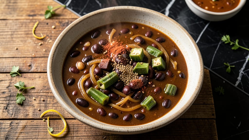Black Bean Chili Soup Recipe: Deep-Roasted Spices and Okra-Rich Thickness