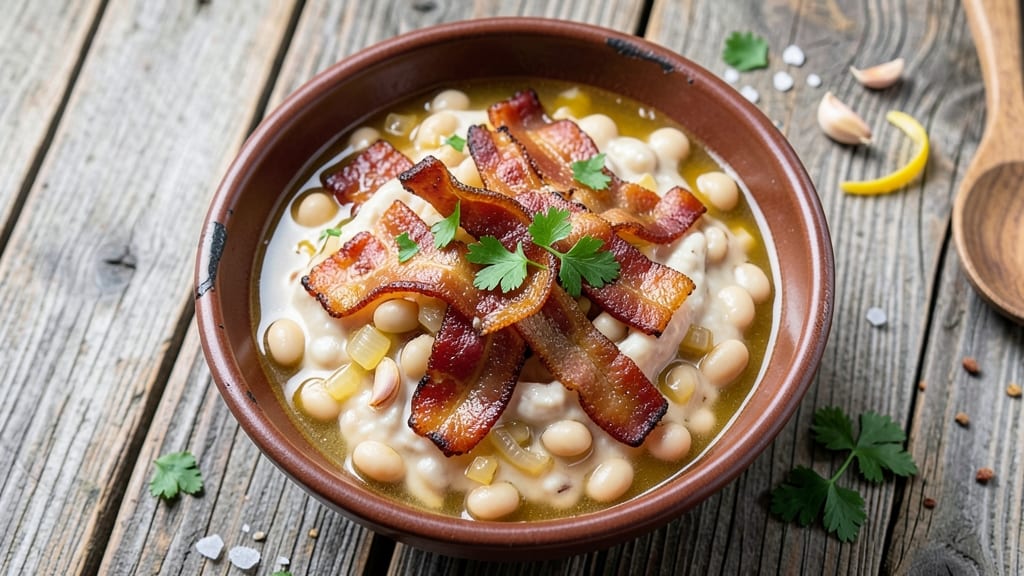 Bean With Bacon Soup Dip Recipe: Crispy Tortilla Crowns Over Smoky Cheese Rivers