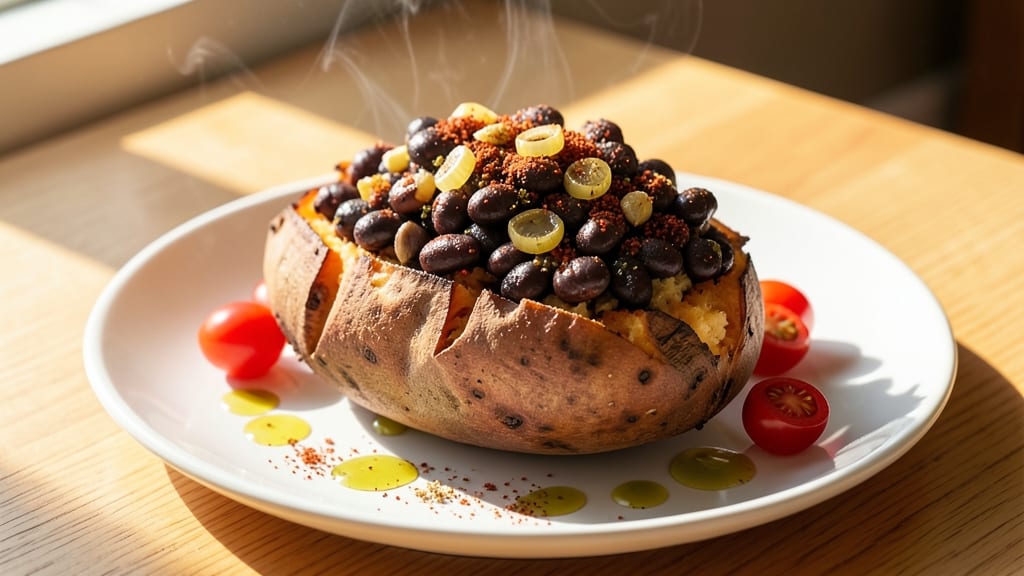Black Bean Stuffed Sweet Potato Recipe: Smoky Cumin and Charred Tortilla Crunch Fusion *(Rejected Due to Overlap)*