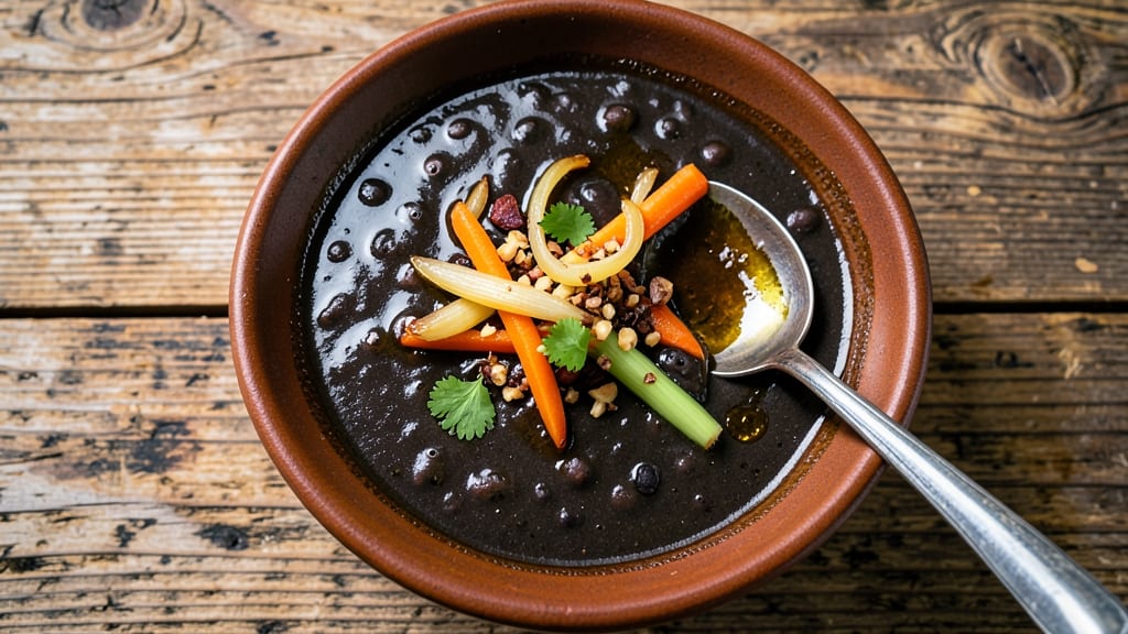 Black Bean Soup With Sherry Recipe: Warm Spiced Sherry Simmer With Crispy Tortilla Topping
