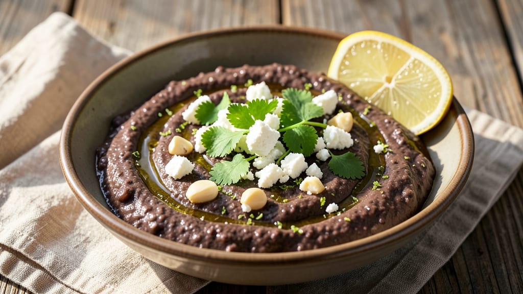 Black Bean and Feta Dip Recipe: Crunchy Tortilla Crowns Over Tangy Creamy Base