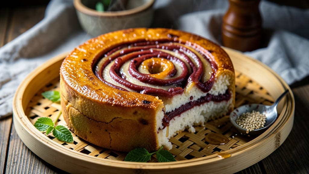 Baked Red Bean Nian Gao Recipe: Sweet Steamed Cake With Nutty Crunch