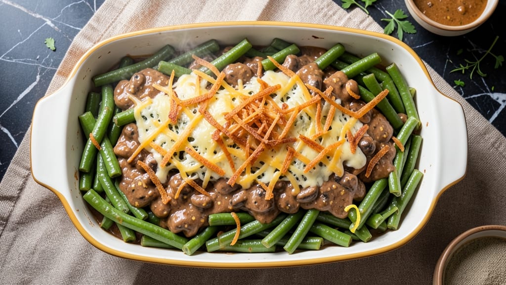 Ba's Best Green Bean Casserole Recipe: Crispy Onion Topping Over Creamy Mushroom Magic