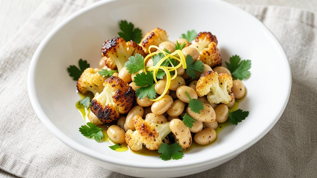 Butter Beans and Cauliflower Recipe: Crispy Roasted Earthiness With Creamy Garlic Twist