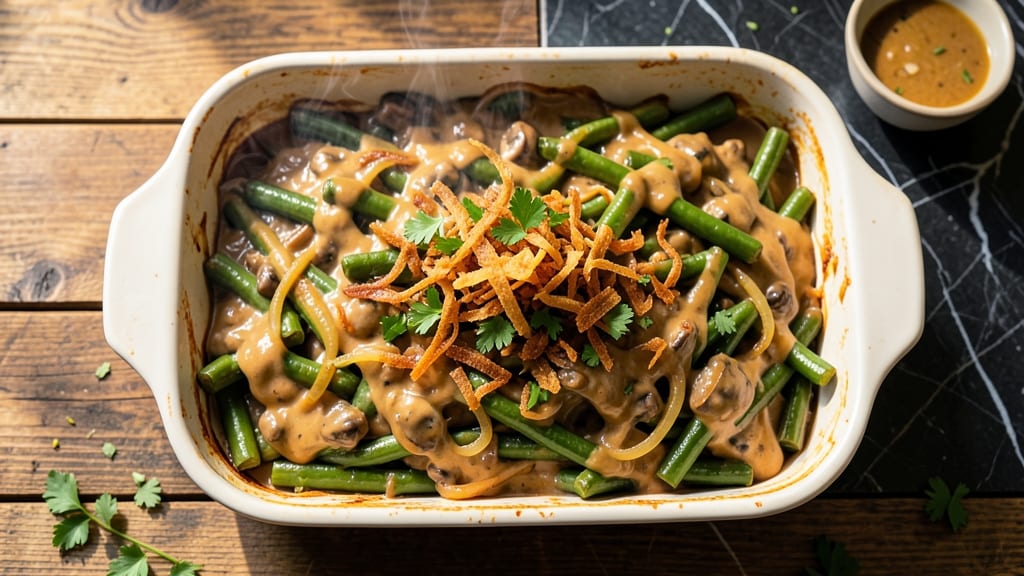 Amish Green Bean Casserole Recipe: Golden Crispy Top, Creamy Mushroom Hug