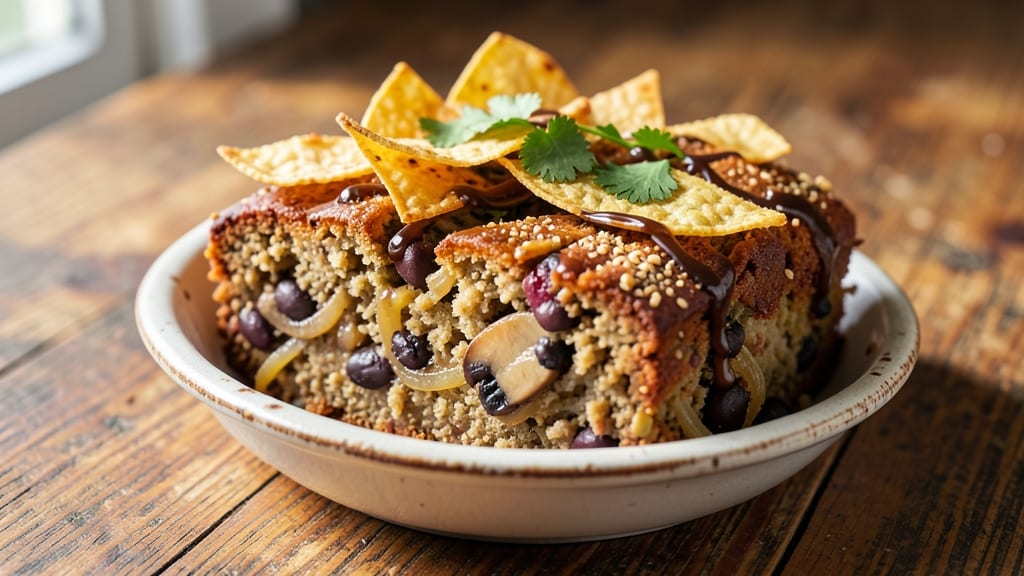 Bean Loaf Recipe Vegan: Crunchy Tortilla Crowns Over Earthy Mushroom Base