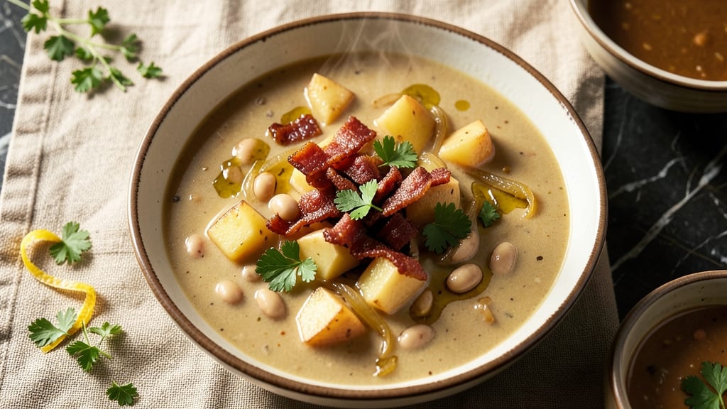 Bean Chowder Soup Recipe: Smoky Bacon-Infused Creaminess With Crispy Tortilla Crowns