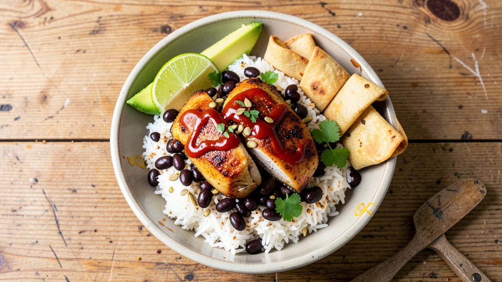 Black Bean Chicken Bowl Recipe: Charred Tortilla Crunch Over Spiced Protein